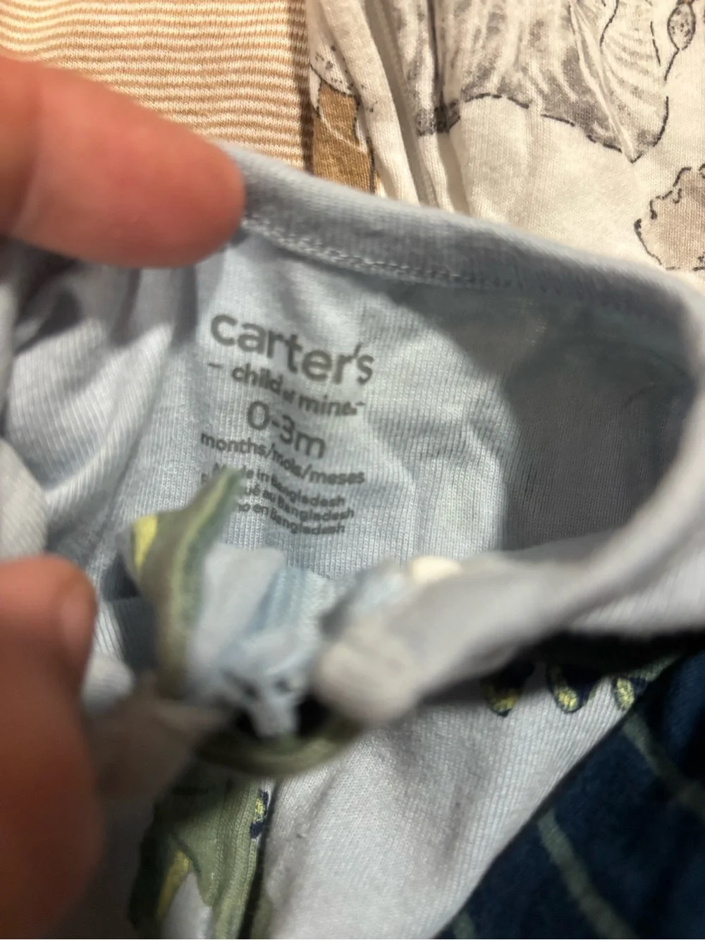 Carter's Set of 5 Kids Pajamas- Beige, White, Red, Light Blue, Navy, Green 0-3 M